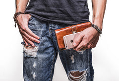 brown leather wallet mens​ Cool Wallets for Men Leather Wallet with Buckle Leather Bifold Wallet Mens Long Wallets for Men