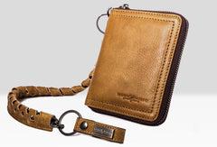 Leather biker billfold trucker wallet leather chain men Black Red long wallet - EverHandmade