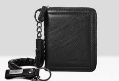 Leather biker billfold trucker wallet leather chain men Black Red long wallet - EverHandmade