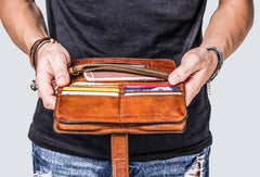 wallet men brown​ Cool Wallets for Men Leather Wallet with Buckle Leather Bifold Wallet Mens Long Wallets for Men