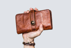 brown mens wallet​ Cool Wallets for Men Leather Wallet with Buckle Leather Bifold Wallet Mens Long Wallets for Men