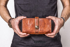 mens wallet leather brown​ Cool Wallets for Men Leather Wallet with Buckle Leather Bifold Wallet Mens Long Wallets for Men