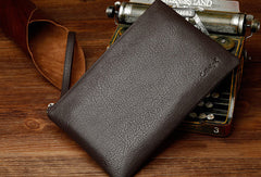 Coffee Leather large wristlet wallet leather men zipper clutch wallet for men
