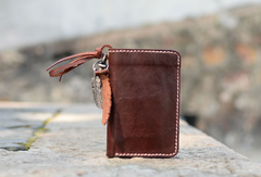 Leather small biker wallet trucker wallet leather chain men Black biker long wallet - EverHandmade