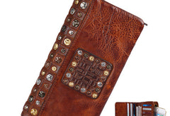 Handmade long wallet leather men rivet clutch vintage wallet for men - EverHandmade
