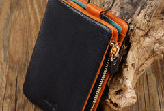 Genuine billfold wallet leather biker wallet chain men zip multi cards vintage wallet for men - EverHandmade