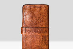 leather wallet brown​ Cool Wallets for Men Leather Wallet with Buckle Leather Bifold Wallet Mens Long Wallets for Men