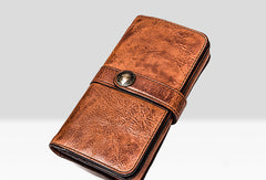 mens wallet brown​ Cool Wallets for Men Leather Wallet with Buckle Leather Bifold Wallet Mens Long Wallets for Men