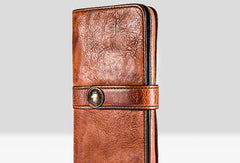 brown leather wallets for men​ Cool Wallets for Men Leather Wallet with Buckle Leather Bifold Wallet Mens Long Wallets for Men