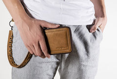 Leather biker billfold trucker wallet leather chain men Black Red long wallet - EverHandmade