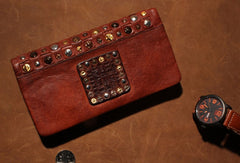 Handmade long wallet leather men rivet clutch vintage wallet for men - EverHandmade
