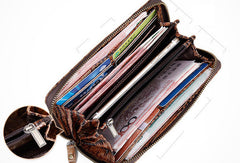Genuine Leather long wallet leather men phone zip clutch vintage wallet for men