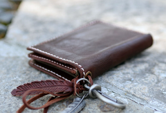 Leather small biker wallet trucker wallet leather chain men Black biker long wallet - EverHandmade