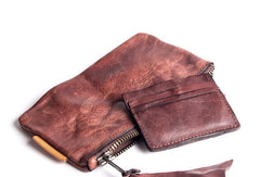 Handmade long wallet leather men phone zip clutch vintage wallet for men