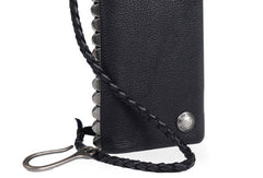Leather biker trucker wallet leather chain men Black zip chain long wallet - EverHandmade