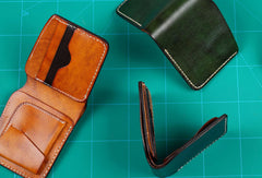 Handmade billfold wallet leather men blue green vintage wallet for men