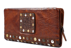 Handmade long wallet leather men rivet clutch vintage wallet for men - EverHandmade