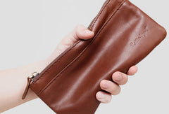 Genuine Leather long wallet leather men phone zip clutch vintage wallet for men