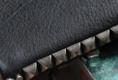 Leather biker small trucker wallets leather chain men Black biker long wallets - EverHandmade