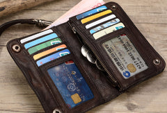 Leather Wristlet Wallet for Men wristlet wallet small​ dark brown wristlet wallet​ biker chain wallet leather clutch wallet​ 