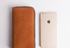 Cool Leather mens bifold long wallet leather zipper clutch wallet for men