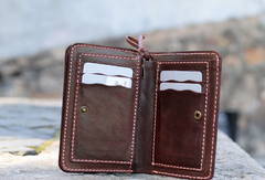 Leather small biker wallet trucker wallet leather chain men Black biker long wallet - EverHandmade