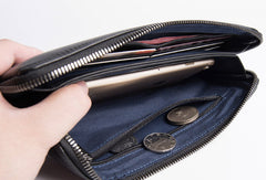Handmade long wallet leather men phone zip clutch vintage wallet for men