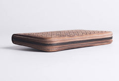 Handmade braided long wallet leather men phone zip clutch vintage wallet for men