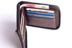 Handmade billfold wallet leather men zip multi cards vintage wallet for men - EverHandmade