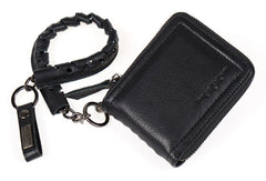 Leather biker billfold trucker wallet leather chain men Black Red long wallet - EverHandmade