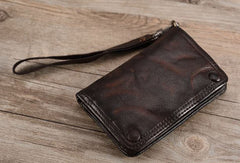 chain wallet Leather Wristlet Wallet for Men wristlet wallet small​ dark brown wristlet wallet​ leather clutch wallet​ 