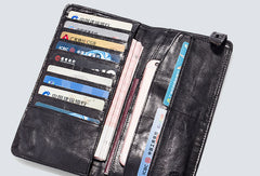 Vintage leather long wallet for men cool mens long wallet with a lot of cards - EverHandmade
