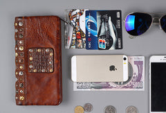 Handmade long wallet leather men rivet clutch vintage wallet for men - EverHandmade