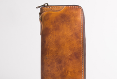 Leather Biker Wallet Leather Biker Chain Wallet Mens Vintage Biker Long Zip Wallet for Men wallet with chain strap​