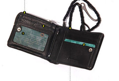 Leather biker small trucker wallets leather chain men Black biker long wallets - EverHandmade