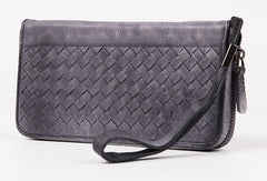 Handmade braided long wallet leather men phone zip clutch vintage wallet for men