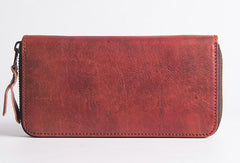 Cool Leather mens bifold long wallet leather zipper clutch wallet for men