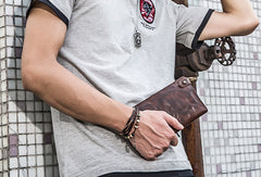 Vintage leather long wallet for men cool mens long wallet with a lot of cards - EverHandmade