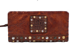 Handmade long wallet leather men rivet clutch vintage wallet for men - EverHandmade