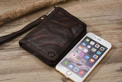 Leather Wristlet Wallet for Men chain wallet wristlet wallet small​ dark brown wristlet wallet​ leather clutch wallet​ biker 