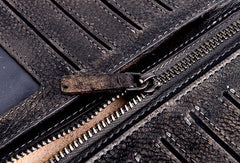 Cool Leather Mens Long Wallets Vintage Black Bifold Long Wallet for Men
