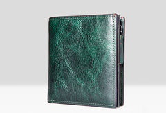 Handmade billfold wallet leather men zip multi cards vintage wallet for men