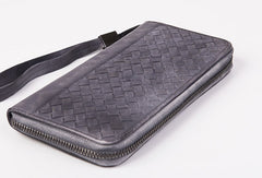 Handmade braided long wallet leather men phone zip clutch vintage wallet for men