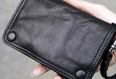 Leather biker wallet small  trucker wallet leather chain men Black biker long wallet