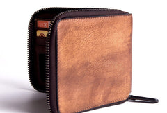 Handmade billfold wallet leather men zip multi cards vintage wallet for men - EverHandmade