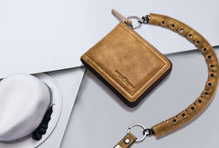 Leather biker billfold trucker wallet leather chain men Black Red long wallet - EverHandmade