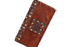 Handmade long wallet leather men rivet clutch vintage wallet for men - EverHandmade