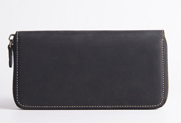 Cool Leather mens bifold long wallet leather zipper clutch wallet for men