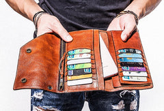 Handmade biker chain wallet leather chain wallet men Brown long wallet