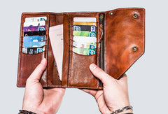Handmade biker chain wallet leather chain wallet men Brown long wallet